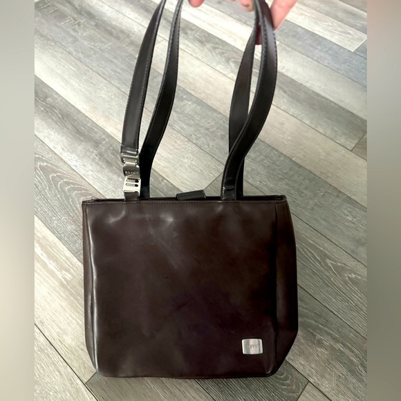 ESprit Vintage Brown Leather snap closure Shoulder Bag Tote Purse Womens - Picture 1 of 9